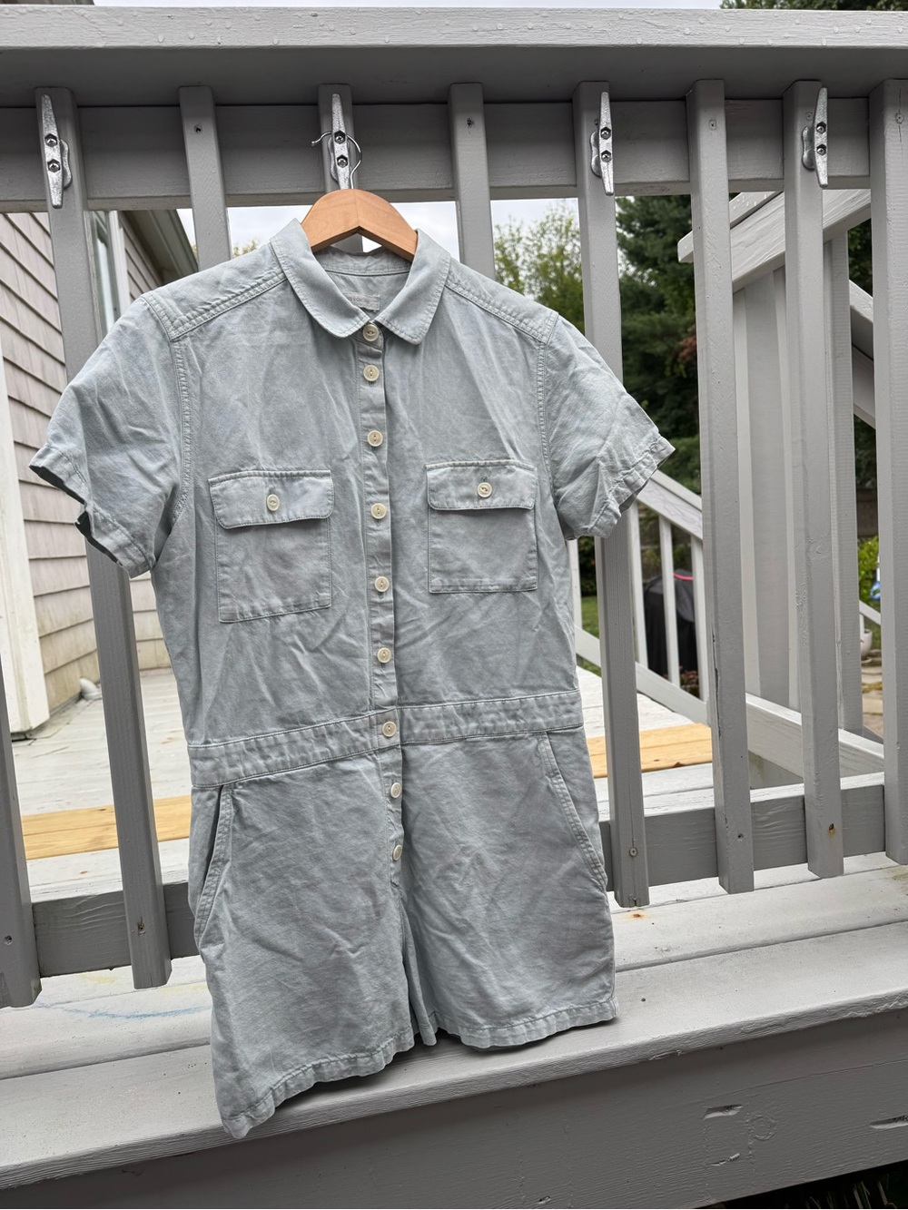 Outerknown Light Blue Short-Sleeve Button Romper